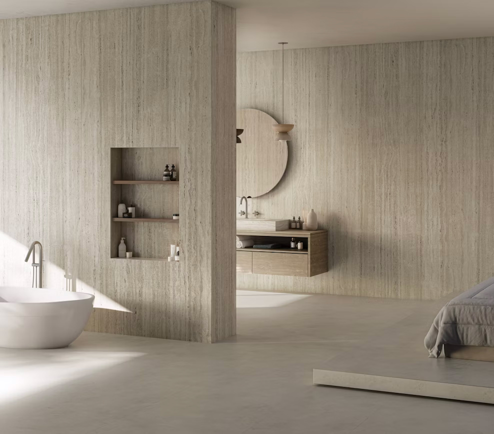 Baño de diseño con revestimiento Dekton Pietra Edition Nebu