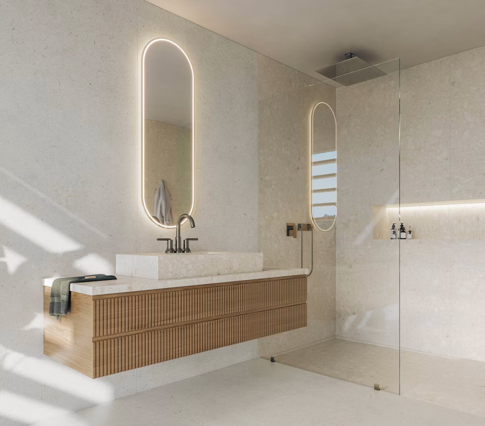 Superficies blancas Dekton Pietra Edition Polar en baños