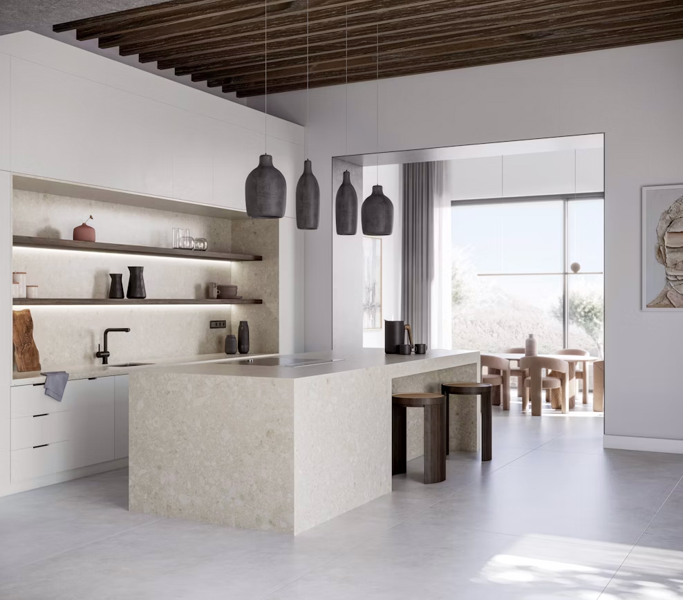 Encimera de cocina Dekton Pietra Edition aportando luz